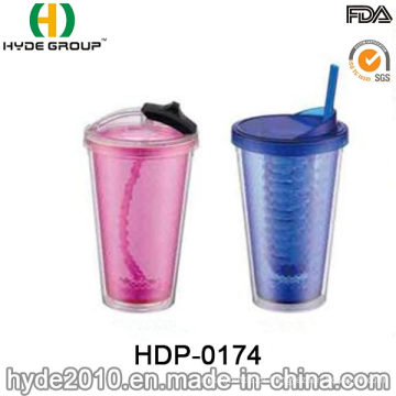 Atacado Tumbler plástico BPA livre parede dupla com palha (HDP-0174)